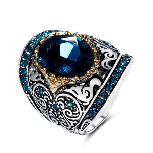 Peacock Blue Gemstone Rings For Women Men's Aquamatine 925 Silver Jewelry Ring Vintage Gift for Mother Grandmother
