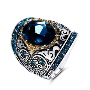 Peacock Blue Gemstone Rings For Women Men's Aquamatine 925 Silver Jewelry Ring Vintage Gift for Mother Grandmother