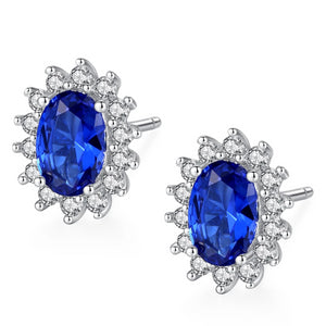 New Natural Birthstone Royal Blue Oval Topaz Stud Earrings With Solid 925 Sterling Silver Fine Jewelry For Women Brincos