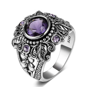 Vintage Jewelry 3ct Amethyst 925 Sterling Silver Ring Round Cut Purple Nature stone Women Wedding Anel Aneis Gemstone Rings